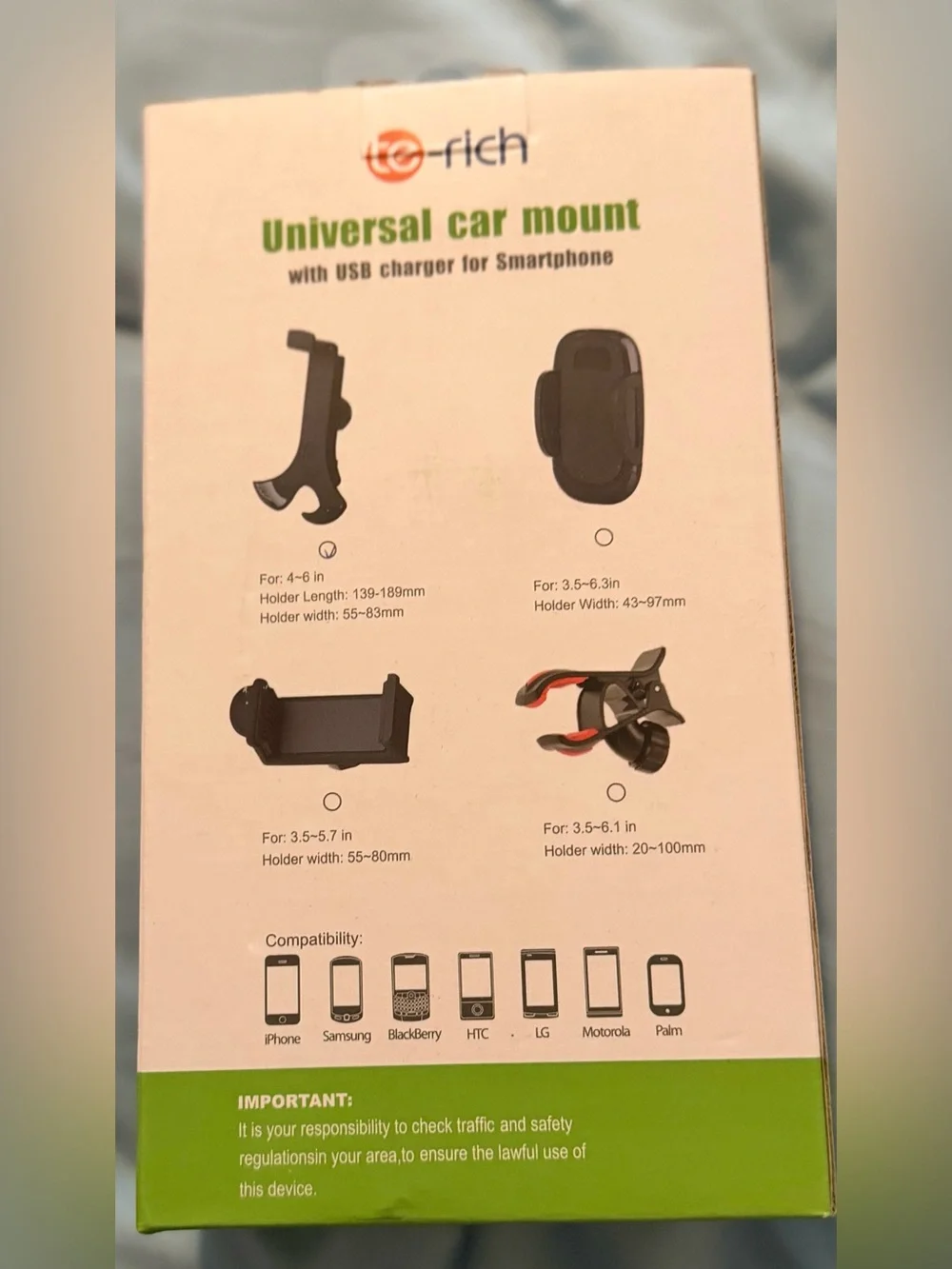 Black Universal Car Mount with USB Charger